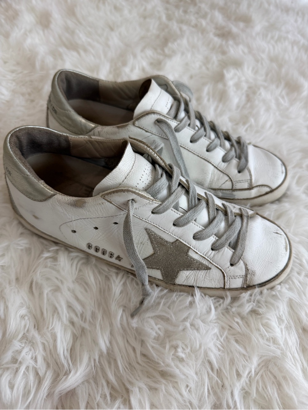 Golden Goose White with Silver Star Low-Top Sneakers Size 37 US 7